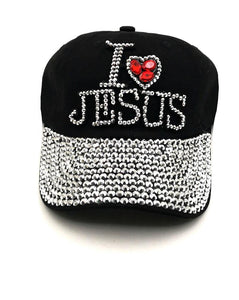 BLACK I HEART JESUS RHINESTONE HAT ( 0203 ) - Ohmyjewelry.com
