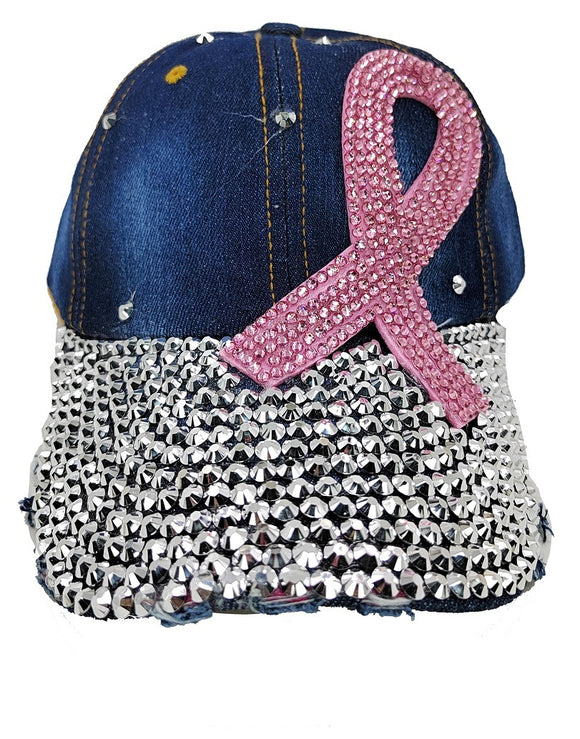 DENIM HAT PINK RIBBON ( 0326 DB )