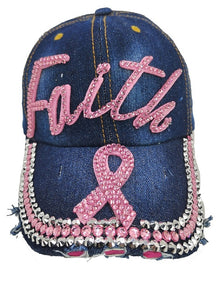 DENIM HAT PINK RIBBON FAITH ( 0329 DB )