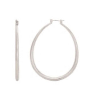 2 1/4"  Silver Oval Hollow Hoop Earrings HT 3 LS )