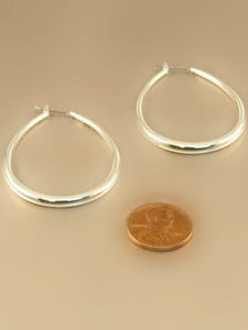 1 3/4" Long Silver Oval Hollow Hoop Earrings ( HT3MS)