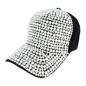 BLACK HAT WHITE PEARLS SILVER STONES ( 2476 BK )