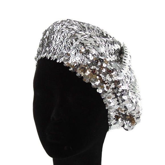 SILVER SEQUIN FRENCH BERET ( 586 S )