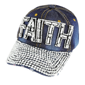 DARK DENIM HAT FAITH CLEAR STONES ( 668 DK )