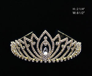 2 1/4" Gold Clear Rhinestone Flame Pattern Tiara Crown