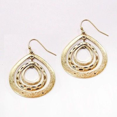Worn Gold Color Triple Teardrop Dangling Earrings ( 260 )