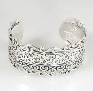Silver Brass Flexible Filigree Cuff Bracelet