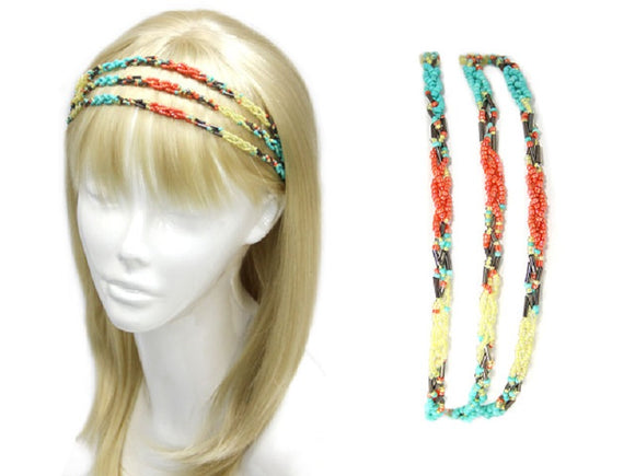 GOLD BROWN TURQUOISE BEAD HEAD BAND ( 0005 MT1 )