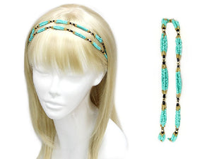 GOLD BROWN TURQUOISE BEAD HEAD BAND ( 0042 GTQJ )