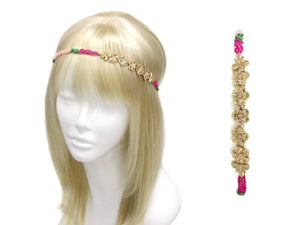 GREEN PINK GOLD FLOWER HEAD BAND ( 0067 GMT )