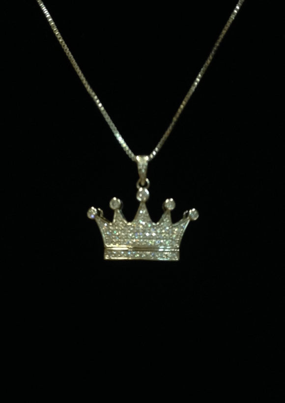 SILVER NECKLACE WITH CROWN PENDANT AND CZ STONES ( 0016 )