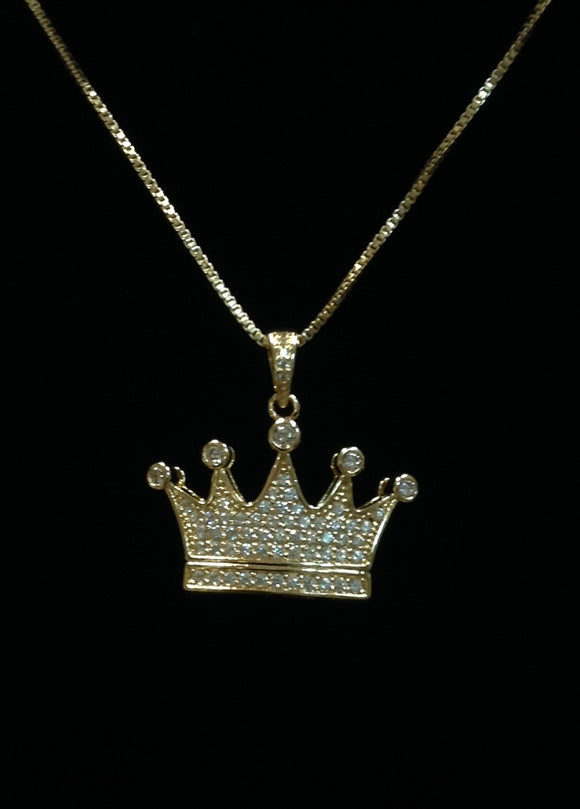 GOLD NECKLACE WITH CROWN PENDANT AND CZ STONES ( 0016 )