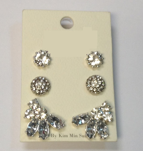 SILVER EARRING SET WITH CLEAR STONES ( 31624 )
