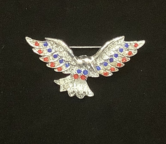 SILVER EAGLE BROOCH RED BLUE STONES ( 0617 )