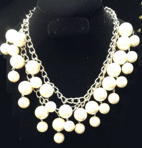 SILVER NECKLACE SET WITH LIGHT PINK PEARLS ( 2409 )