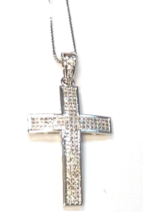 SILVER CROSS NECKLACE CZ STONES ( 0021 SCL ) - Ohmyjewelry.com