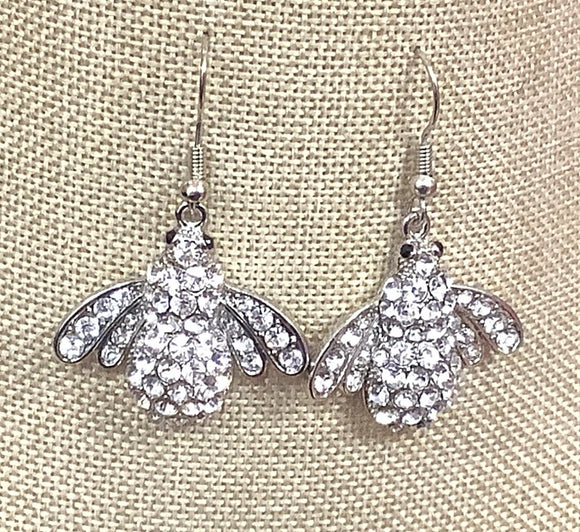 SILVER INSECT EARRINGS CLEAR STONES ( 16604 SCL )