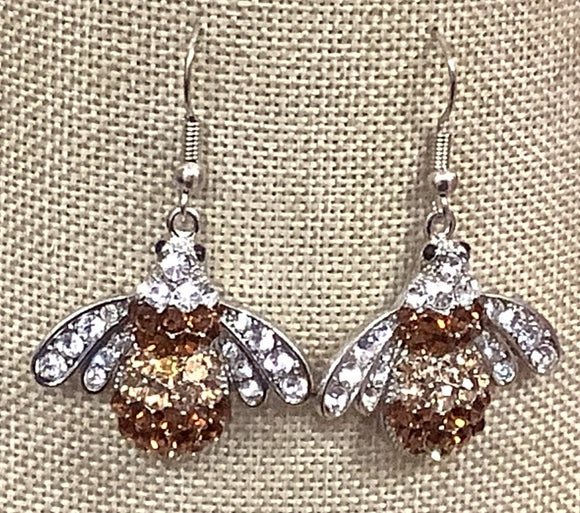 SILVER INSECT EARRINGS BROWN CLEAR STONES ( 16604 3BR )