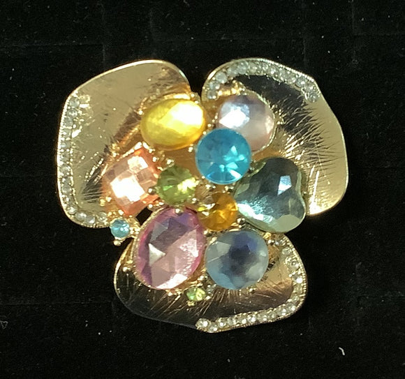 GOLD STRETCH RING MULTI COLOR STONES ( 10041 )