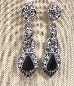 SILVER EARRINGS BLACK CLEAR STONES ( 11110 SBK )