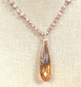 60" MAUVE PURPLE BEADED NECKLACE WITH OBLONG TOPAZ PENDANT ( 1002 03 )