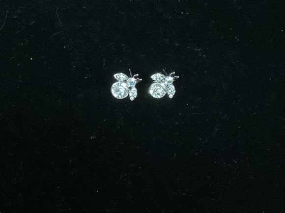 SILVER INSECT EARRINGS CLEAR STONES ( 1205 RHCRY )