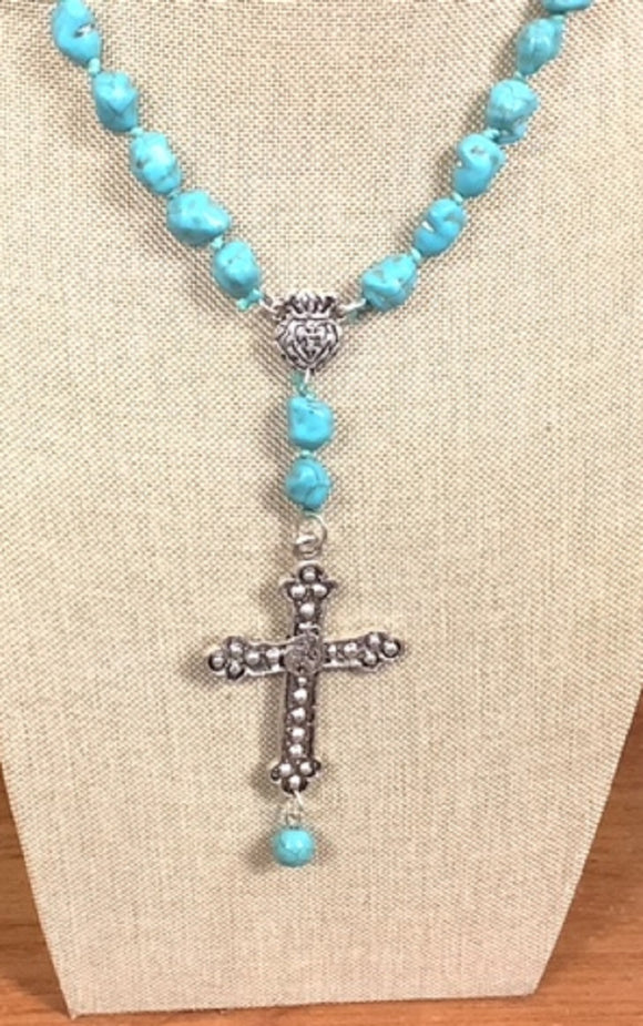 TURQUOISE STONE NECKLACE CROSS ( 36026 )