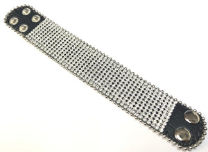 BLACK LEATHER BRACELET WITH CLEAR STONES BUTTON ( TB 2026 )