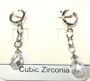 DANGLING SILVER EARRINGS WITH CLEAR CUBIC ZIRCONIA CZ ( 0012 )