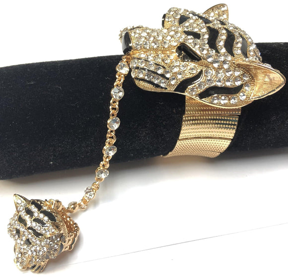 GOLD TIGER STRETCH BRACELET WITH RING ( 376 2CL ) - Ohmyjewelry.com