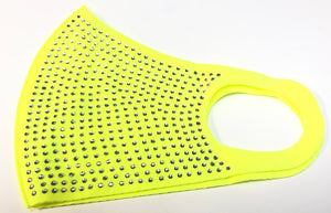 NEON YELLOW FACE MASK CLEAR RHINESTONES ( 1001 )