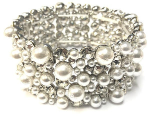SILVER STRETCH BRACELET WHITE PEARLS ( 0117 ) - Ohmyjewelry.com