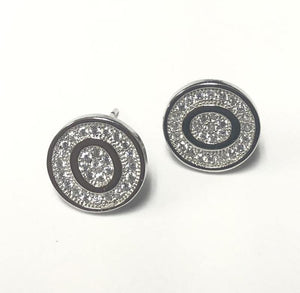 SILVER PAVE INITIAL O CLEAR STONES 10mm EARRINGS STAINLESS STEEL ( 2031 OS ) - Ohmyjewelry.com
