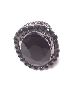 HEMATITE STRETCH RING WITH BLACK STONES ( 169 )