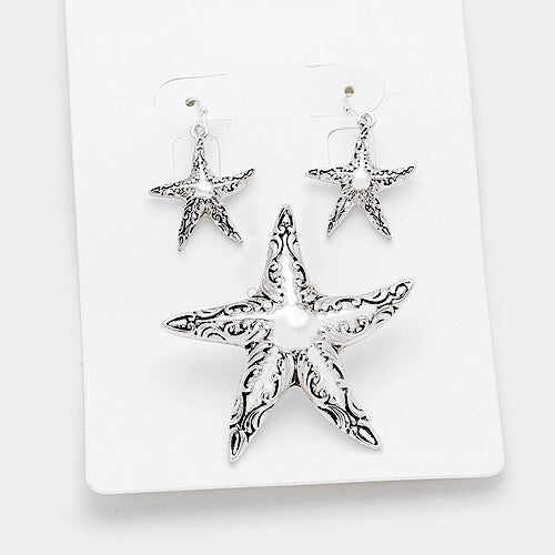 Silver Starfish Pendant with Earrings