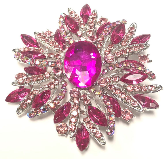 SILVER BROOCH PINK FUCHSIA STONES ( 06719 SPK )