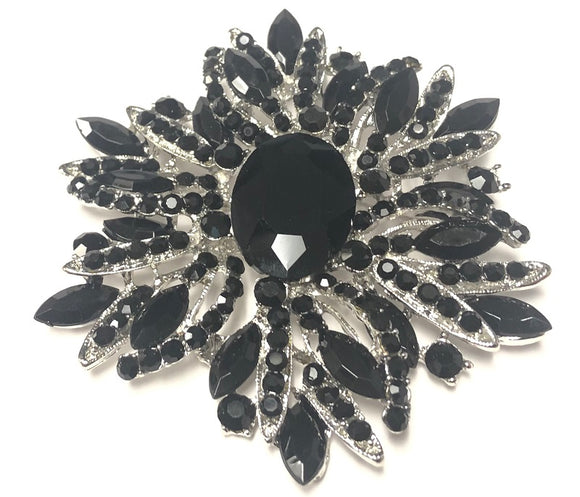 SILVER BROOCH BLACK STONES ( 06719 SBK )