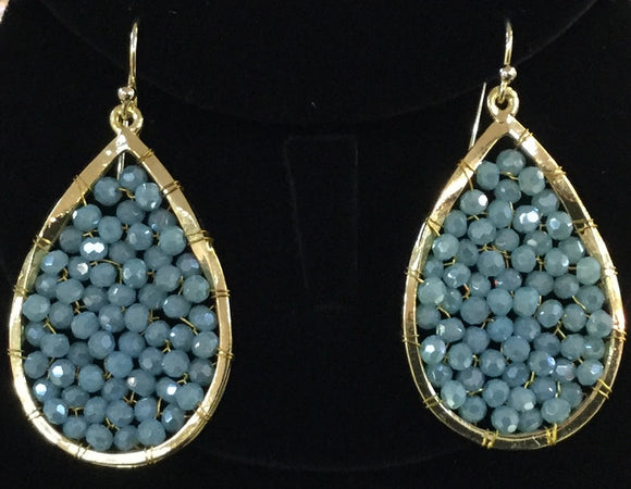 Gold Dangling Earrings with Blue Stones ( 3229 )