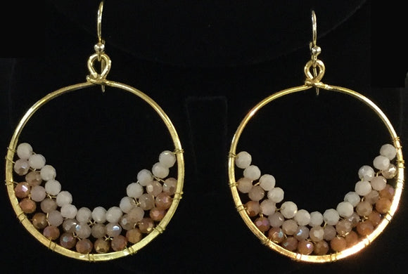 Gold Dangling Earrings with Ivory, Pink, and Orange Stones ( 0694 )