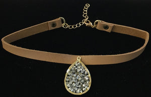 LEATHER CHOKER WITH DROP CHARM WITH SILVER ( 0652 )