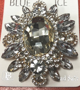 GOLD BROOCH CLEAR STONES ( 06551 GCL )