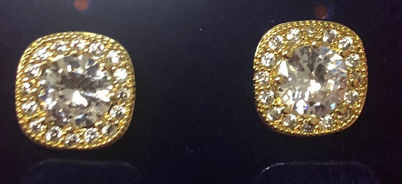 10mm GOLD CLEAR CZ CUBIC ZIRCONIA STUD EARRINGS ( 352 GCL )