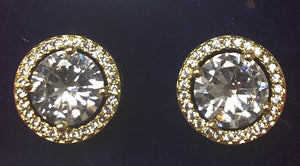 12mm GOLD CZ CUBIC ZIRCONIA STUD EARRINGS ( 341 GCL )