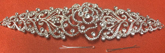BIG SILVER HAIR CLIP FLOWER CLEAR STONES ( 08376 SCL )