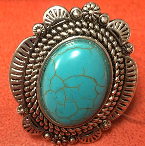 SILVER STRETCH RING TURQUOISE STONE ( 0251 ASTQ )