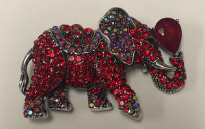 SILVER ELEPHANT BROOCH RED STONES ( 06737 SRD )