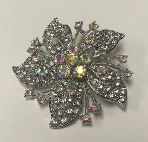 SILVER FLOWER BROOCH CLEAR AB STONES ( 06398 SAB )