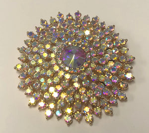 GOLD SUNBURST BROOCH AB STONES ( 06412 GAB )