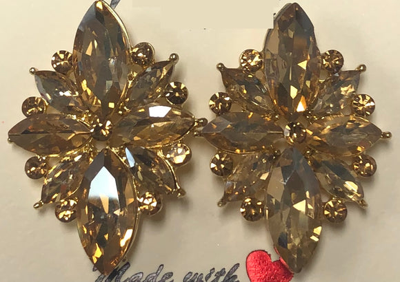 GOLD TOPAZ CRYSTAL FLORAL EVENING EARRINGS