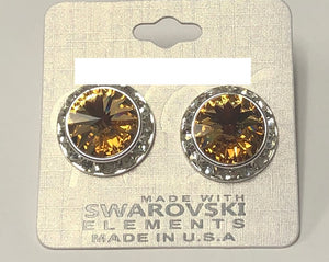 LARGE SILVER TOPAZ Rondelle Crystal Stud Earrings(MRE14MM-23)